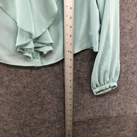 Asos Long Sleeve Chiffon Blouse Womens 0 (XS) Blue Ruffle V-Neck Button Front - Picture 11 of 11